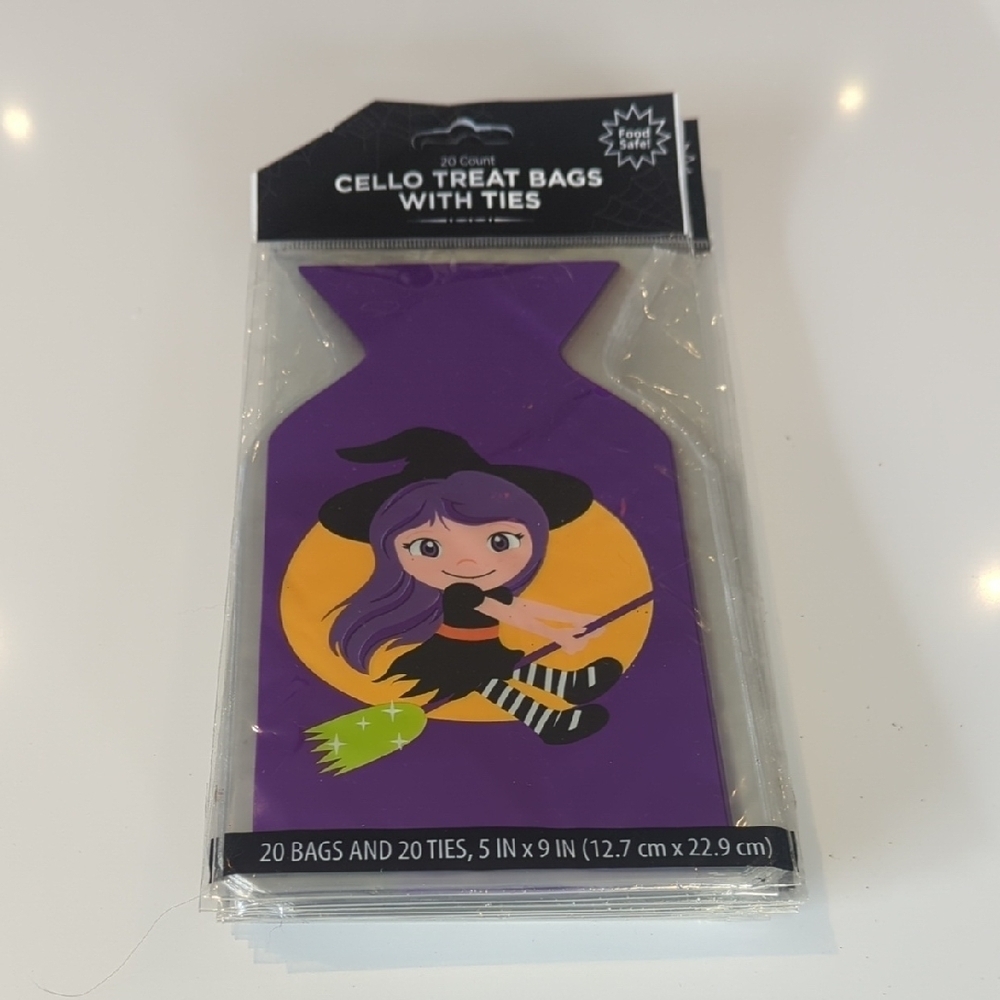 Purple Witch And Pumpkin Cello Treat Bags - 17 Packs Available New